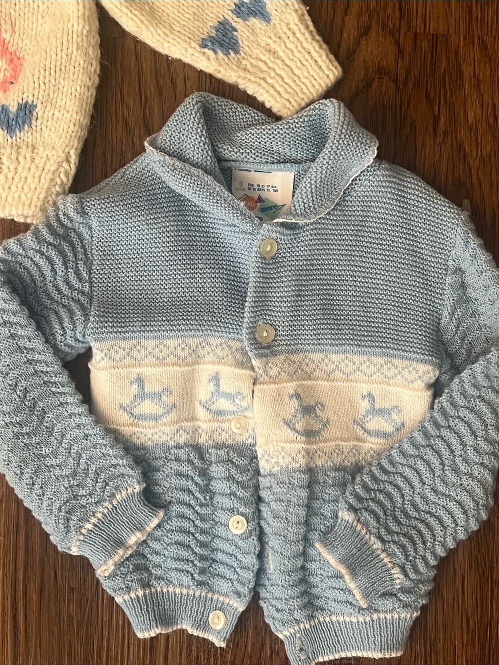2 Vintage Blue and Cream Knit Baby Sweaters Set 6-9/9-12 - Picture 4 of 8